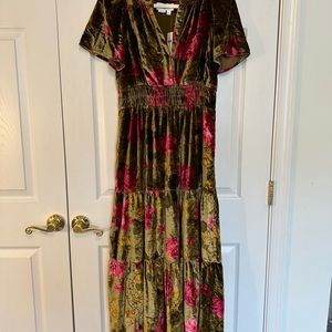 NWT Anthropologie Somerset Maxi Dress: Velvet Edition in Green Motif Regular S